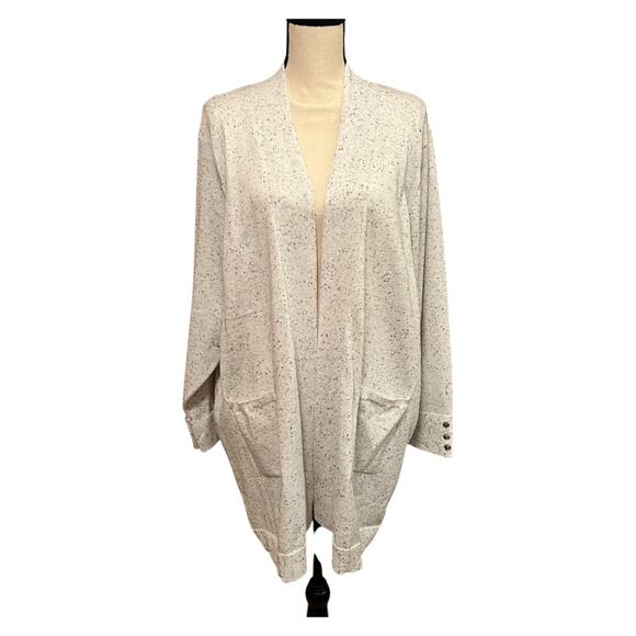 Chloe + Jasmine Speckled Cardigan Sweater 2X Open Front Pockets - Picture 1 of 8
